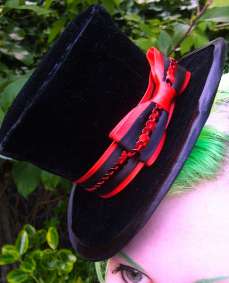 Black Velvet Mini Hat With Red & Black Bow