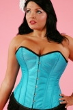 Steel Boned Jacquard Floral Corset In Turquoise