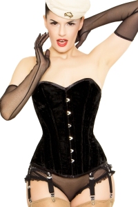 Steel Boned Velvet Corset In Black