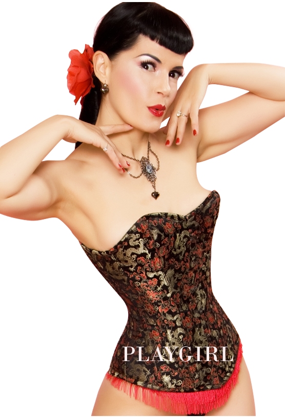Steel Boned Chinese Dragon Brocade Corset In Black, Red & Gold