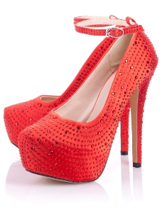 Red Satin Shoes With Beautiful Diamontes 