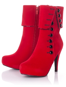 Red Suede Button Detail Ankle Boots 