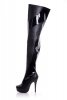 Crotch High Black Matt PU Boots With Patent Detail 